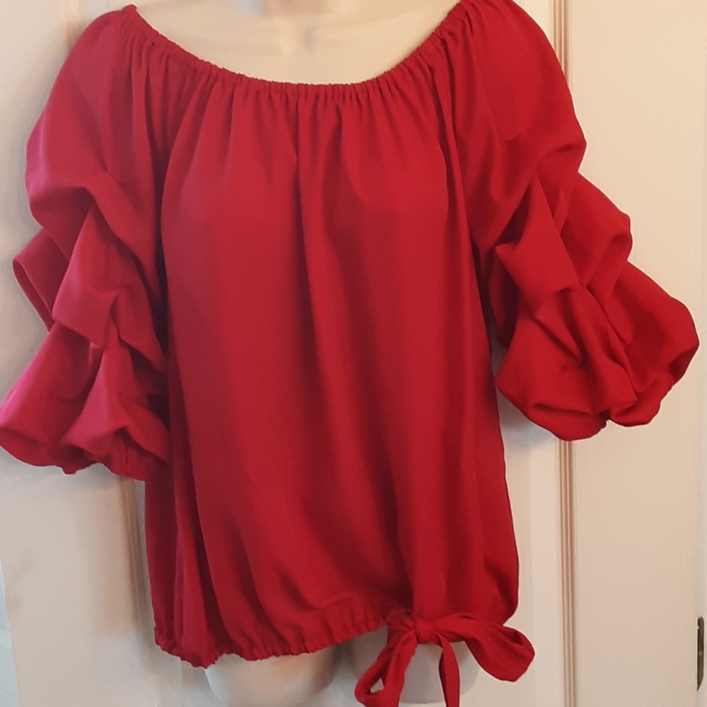 MSK Red Ruffle Sleeve Top - Picture 6 of 12